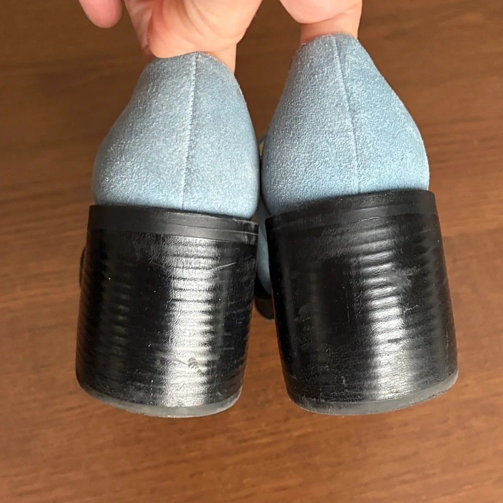 TRANSIT - Women's Blue Suede Chunky Heeled Loafers - Picture 7 of 11